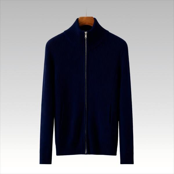 Custom All-cashmere Sweater Cardigan - Navy Blue Thick Zipper Winter 100% Cashmere Loose Casual Stand-collar Jacket