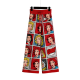 Bold Red Knit Wide-Leg Pants with Retro Pop-Art Print