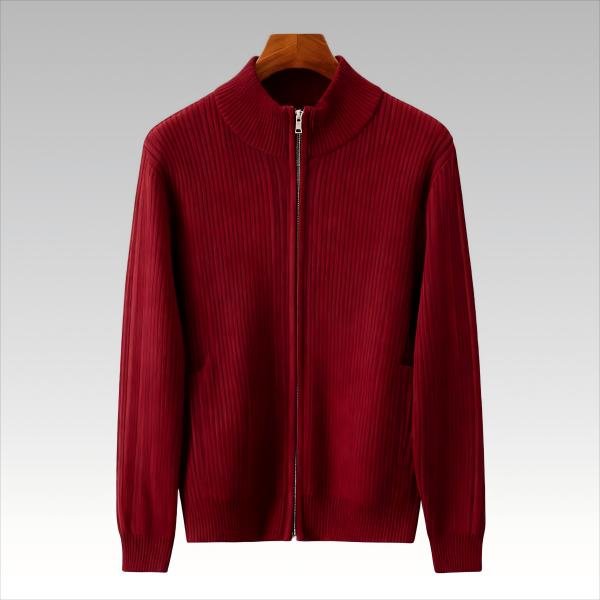 100% Cashmere Custom Sweater Cardigan - Burgundy Thick Winter All-cashmere Slim-fit Half-zip Casual Jacket