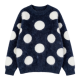 Navy & White Polka Dot Fuzzy Knit Pullover