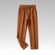Female Fashion Elastic Waist Casual Pants - Light Brown Soft Knit Straight Leg Trousers