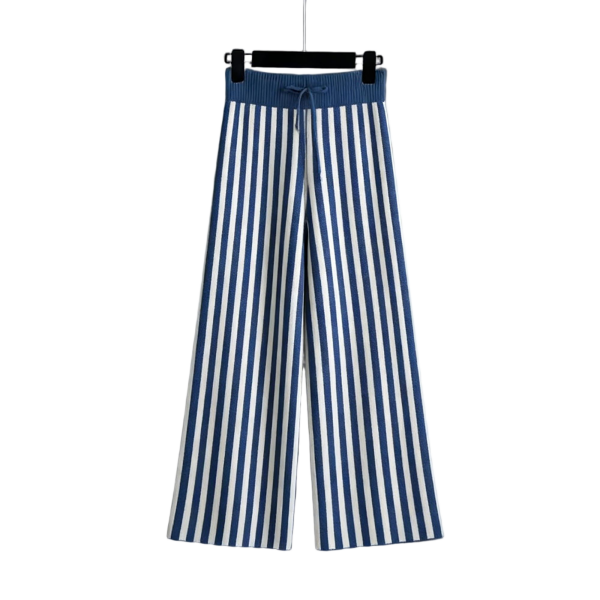 Classic Blue & White Striped Knit Wide-Leg Pants