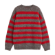 Gray & Red Striped Fuzzy Knit Pullover