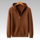 100% Cashmere Custom Sweater Cardigan - Oatmeal Thick Zipper Winter All-cashmere Hooded Loose Casual Jacket