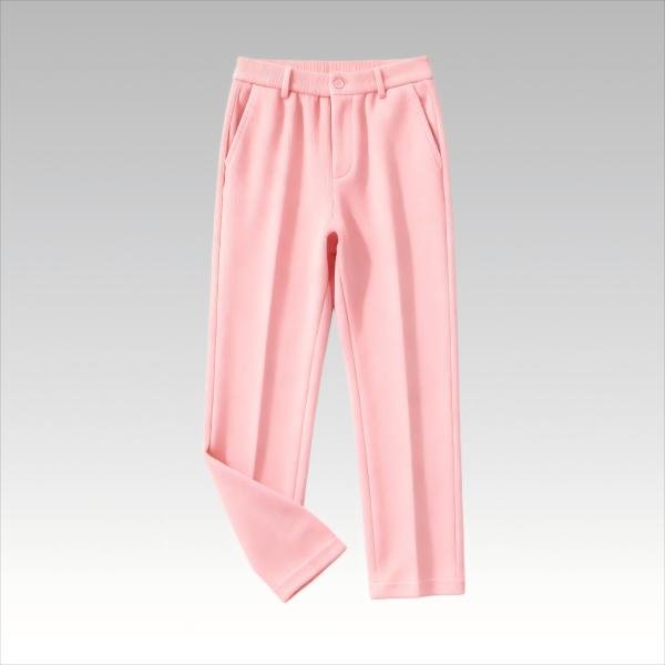 Women's Casual Soft Knit Pants - Light Pink Elastic Waist Straight Leg Trousers