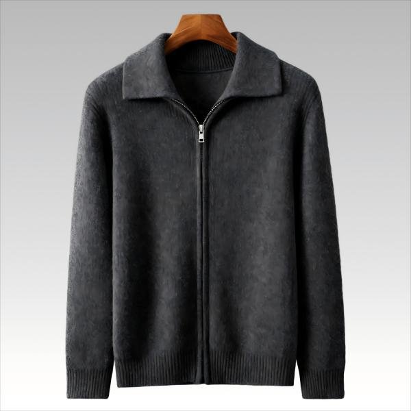 Custom 100% Cashmere Sweater Cardigan - Dark Gray Thick Zipper Winter All-cashmere Loose Casual Jacket