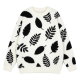 White & Black Leaf Pattern Fuzzy Knit Pullover
